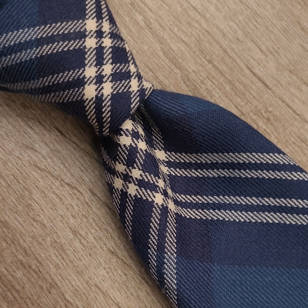 STRATHMORE‎ Tartan Blue White Plaid Pure New Wool Mens Tie VTG RARE